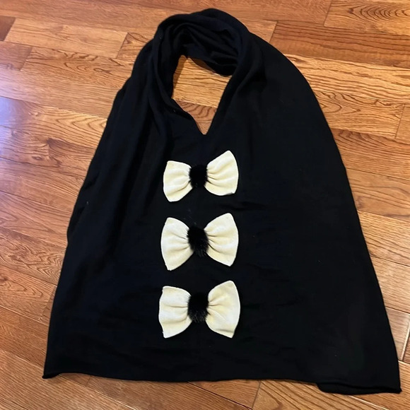 Vintage luxury cashmere blend wool poncho with bows one size - Picture 3 of 9